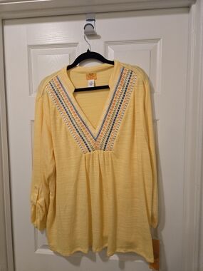 Ruby Rd. Yellow Embroidered V-Neck Tunic